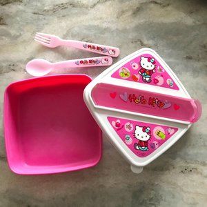 SANRIO HELLO KITTY Kids Lunch Container w/ Plastic Fork & Spoon